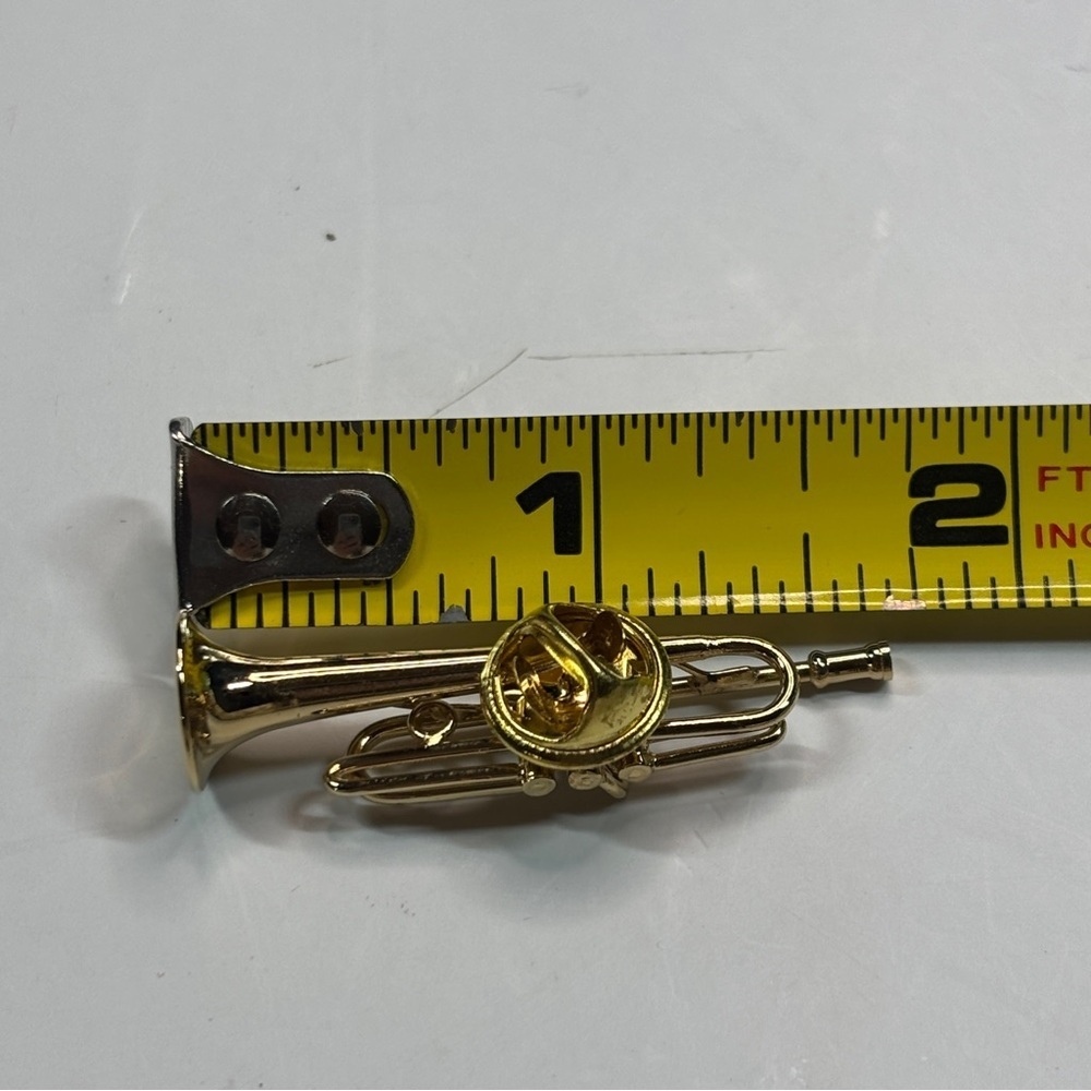 Vintage BAND Trumpet Tie Tack Pin Men Costume Jewelry in Display Box - Picture 11 of 11
